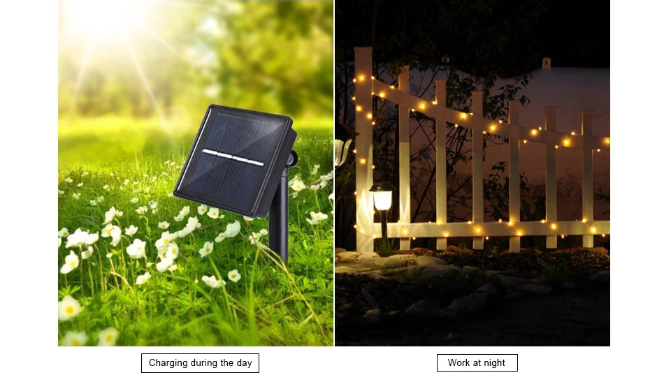 Led ao ar livre solar lamps10m/20m/30m/50m leds luzes da corda de fadas feriado festa natal guirlandas jardim solar à prova dwaterproof água luz