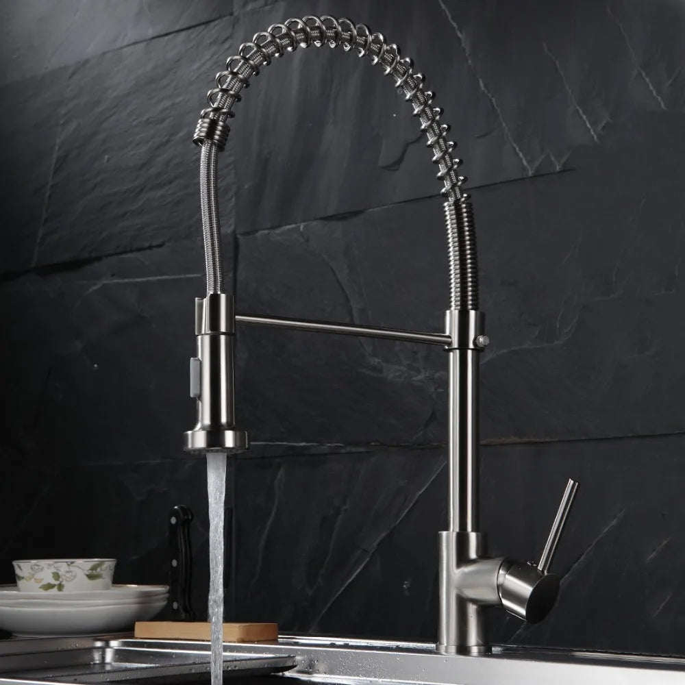 Fapully Contemporary Single-Handle Kitchen Sink Faucet 2-Function Pull-Down Sprayer Brushed Nickel Brass for Bathroom Use