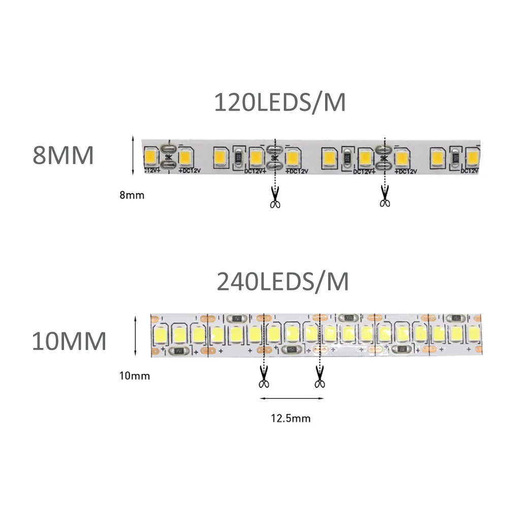 12v tira conduzida smd 2835 1m 2m 3m 4m 5m led listra fita de luz 120led/m 240led/m branco quente fita flexível decoração para casa luz