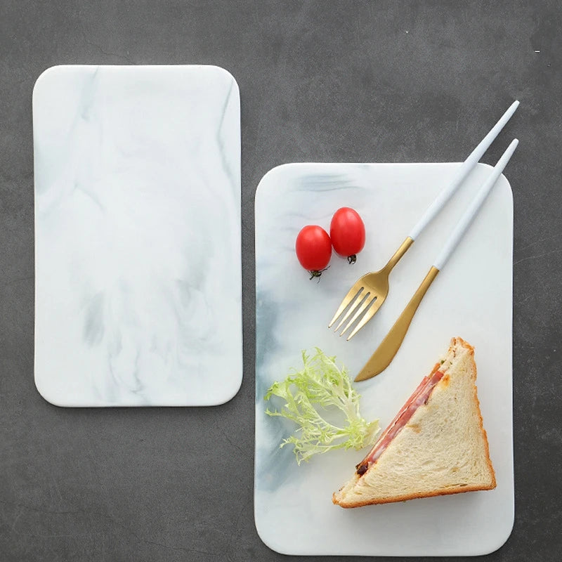 Tábua de corte de mármore para biscoitos de queijo e servir sushi, prato retangular de cerâmica, bandeja de armazenamento, recipiente de alimentos, louça