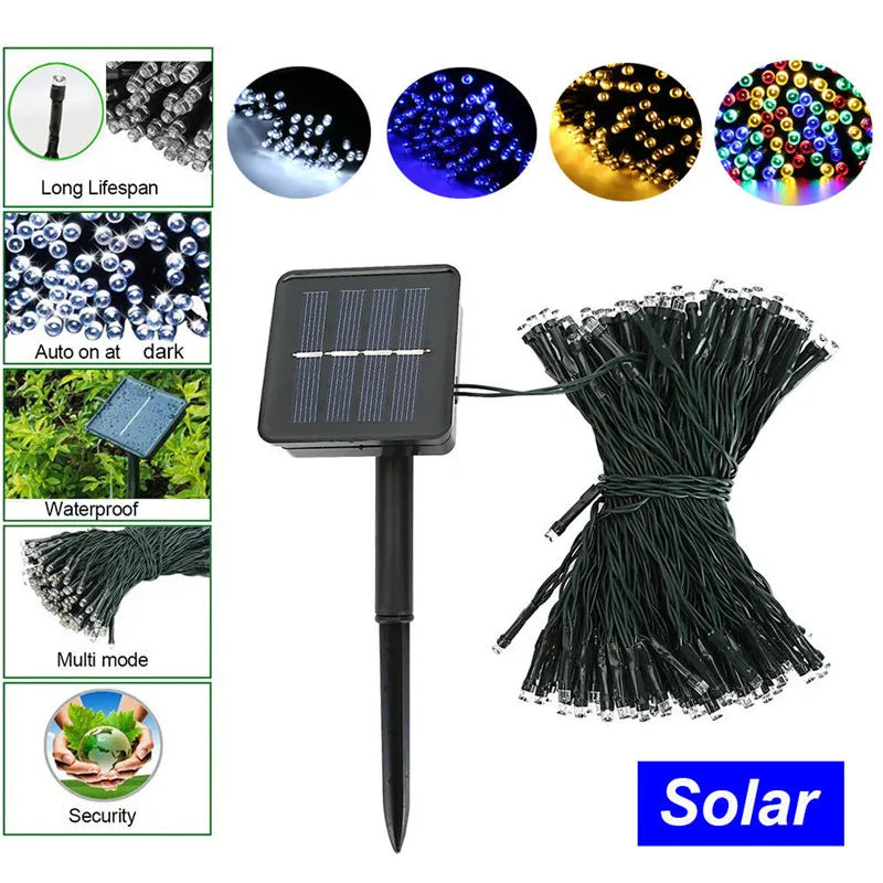 Garland-luzes de led, luz solar, para natal, com bateria, para decoração de casamento, jardim, festas