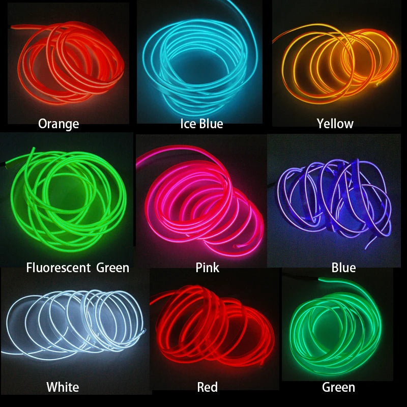 1m/2m/3m/5m interior do carro conduziu a lâmpada decorativa el fiação tira de néon para auto diy flexível luz ambiente festa atmosfera diodo usb