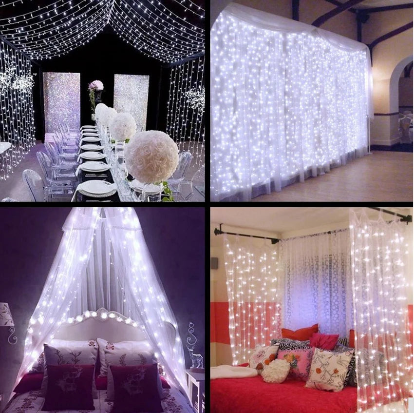 Cortina de led luzes da corda natal luzes de fadas guirlanda para o ano novo casa pátio festa casamento casa decoração ao ar livre