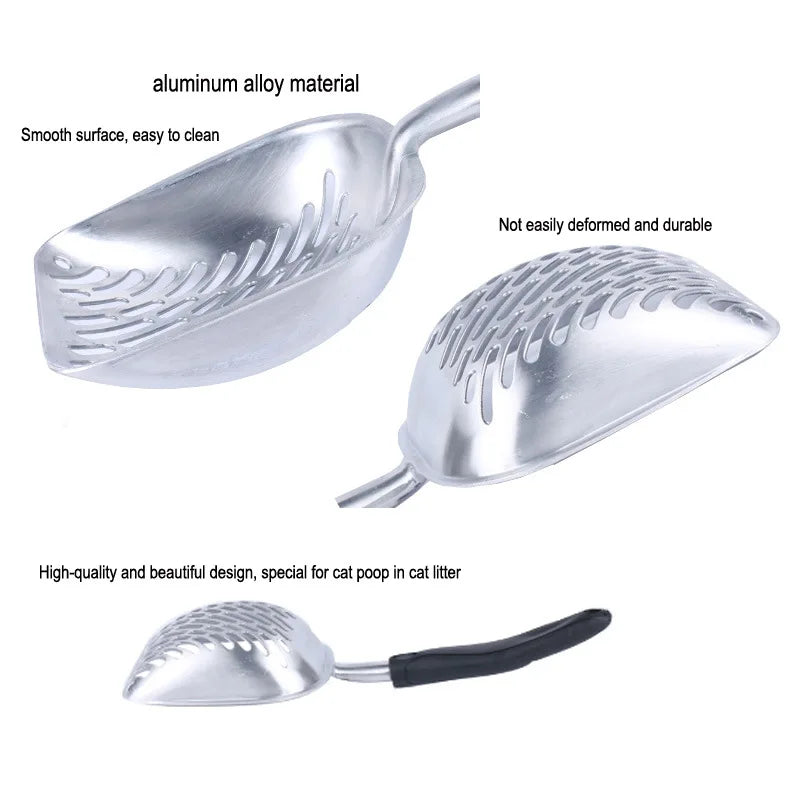 Colher grande da areia do gato do metal, Peneira Kitty com pá profunda, Punho ergonômico, Feito de alumínio sólido resistente
