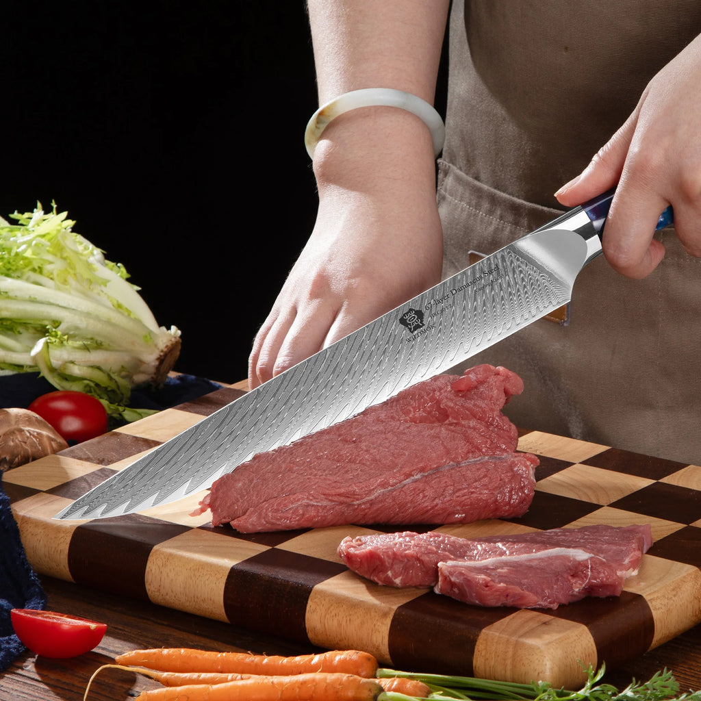 WILDMOK 9 Inch Damascus VG10 High Carbon Stainless Steel Meat Fruit Cutting Kitchen Slicing Knife with Resin Handle
