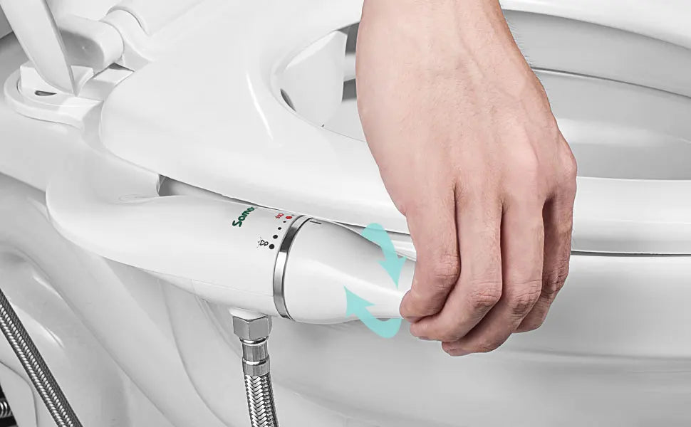 SAMODRA Bidé de vaso sanitário ultrafino, acessório de assento de vaso sanitário com entrada de latão, pressão de água ajustável, chuveiro higiênico de banheiro