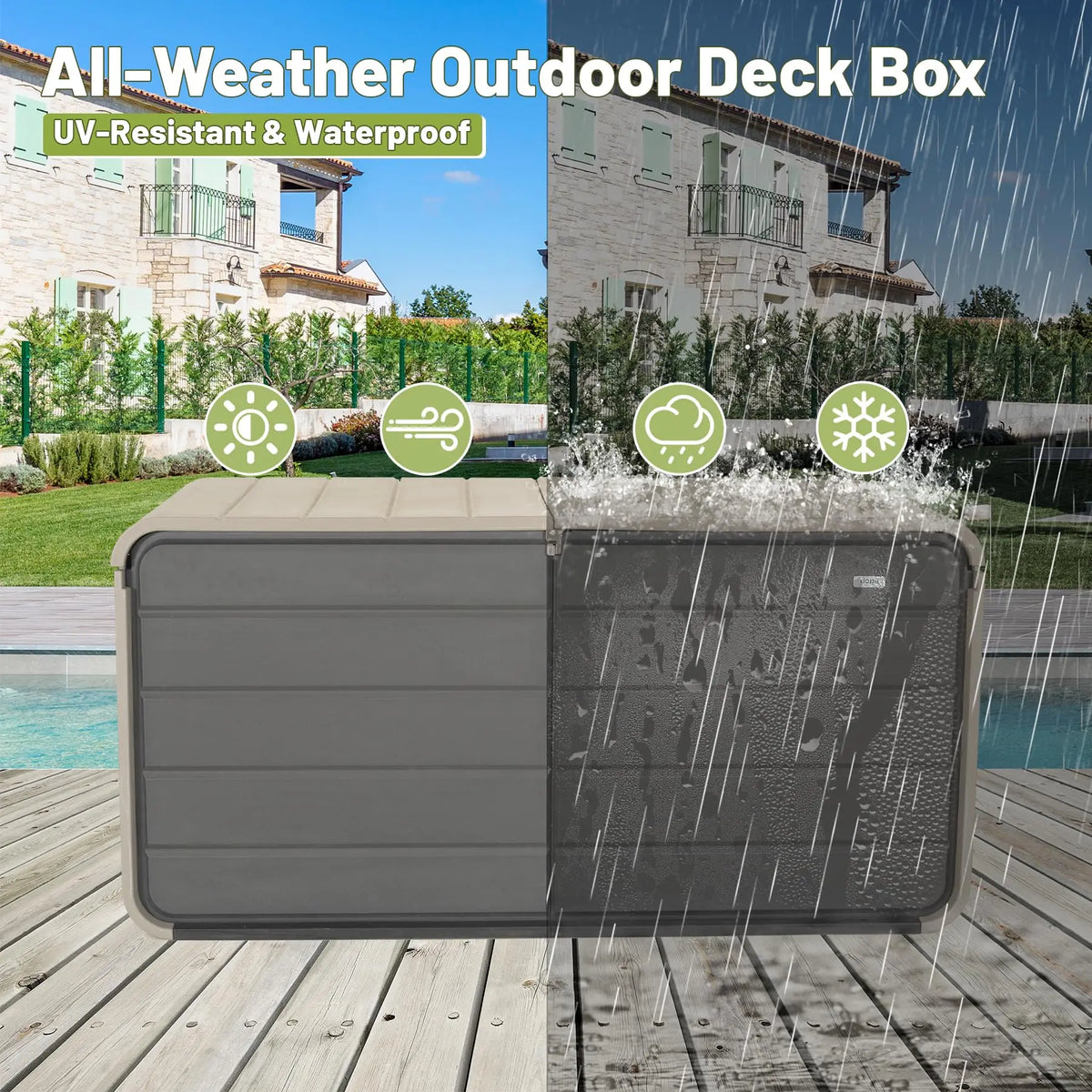 160 Gallons Extra Large Resin Deck Box Heavy-Duty Waterproof Patio Storage for Outdoor Furniture Garden Tools Pool Supplies