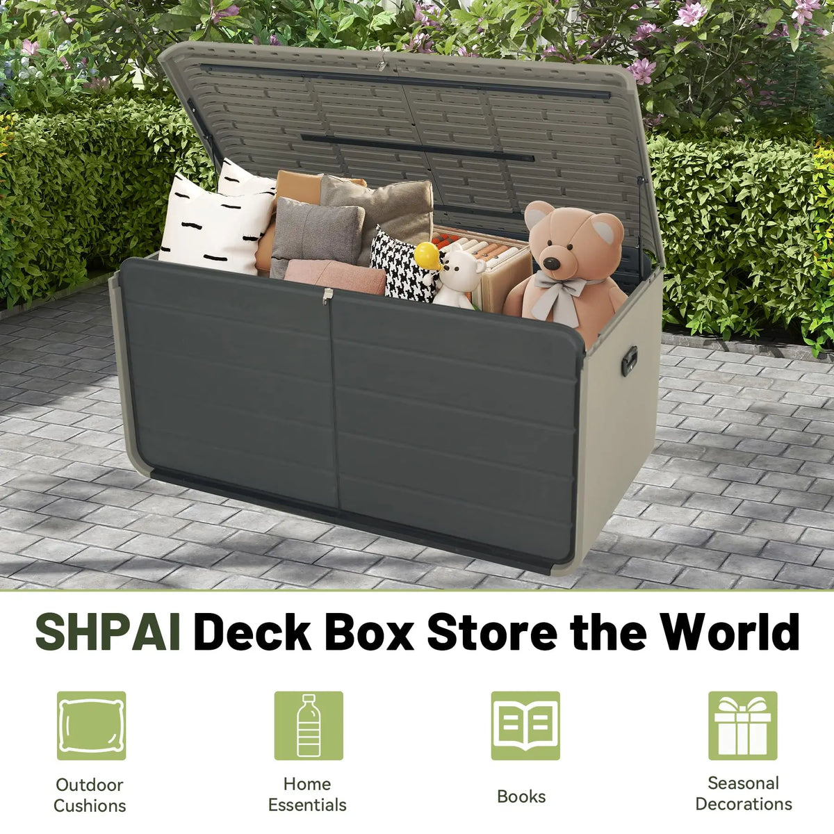 160 Gallons Extra Large Resin Deck Box Heavy-Duty Waterproof Patio Storage for Outdoor Furniture Garden Tools Pool Supplies