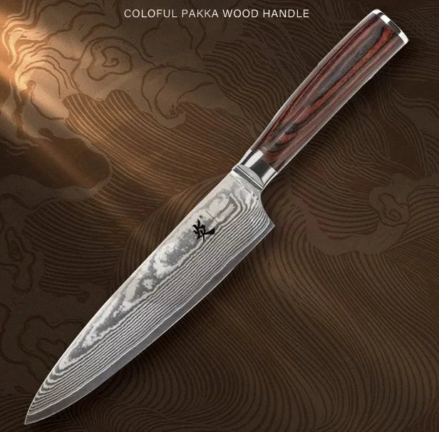High Quality Kitchen Knife Set 67 Layers Damascus Steel VG10 Japanese Chef Knife Colorful Pakka Wood Handle Knives