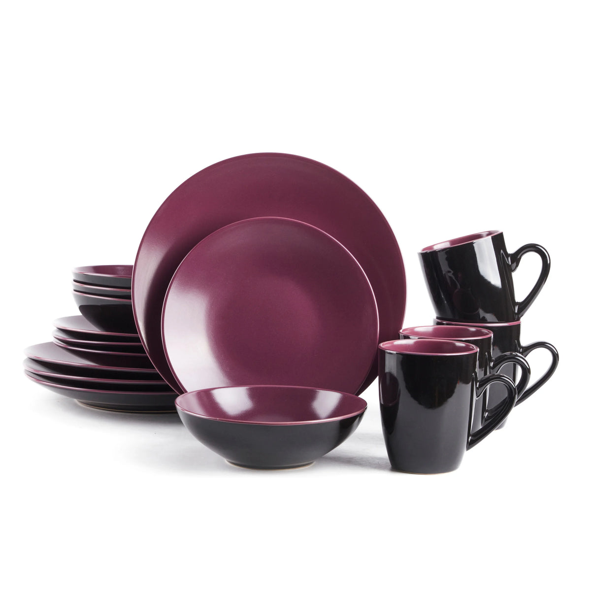 16 Pc Plum Elegant Stoneware Set Popular Hot Selling Kitchen Bowls Plates Ceramic Coffee Mug Dinnerware Sets for 4 People Use