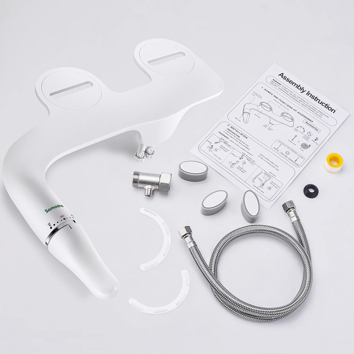 SAMODRA Bidé de vaso sanitário ultrafino, acessório de assento de vaso sanitário com entrada de latão, pressão de água ajustável, chuveiro higiênico de banheiro