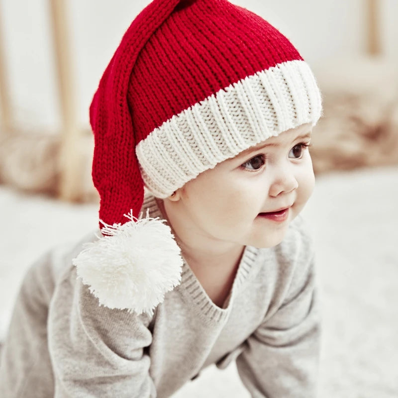 Gorro de Natal Tricotado 2026 com Pompom Fofo para Adultos, Touca Macia de Papai Noel, Presente de Ano Novo para Família, Decoração de Natal