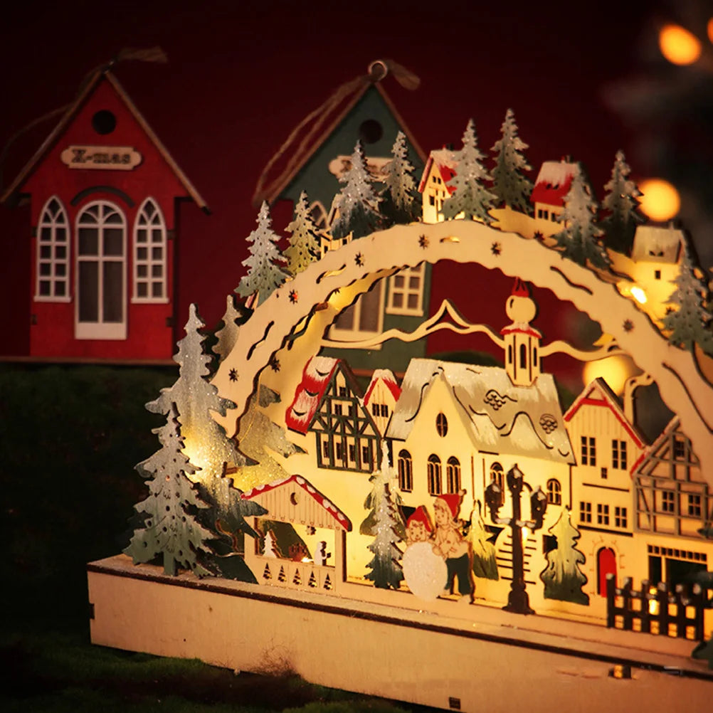 Casa de Natal LED Cena de floresta de Natal Vila de Natal de madeira para decorações de janela de shopping