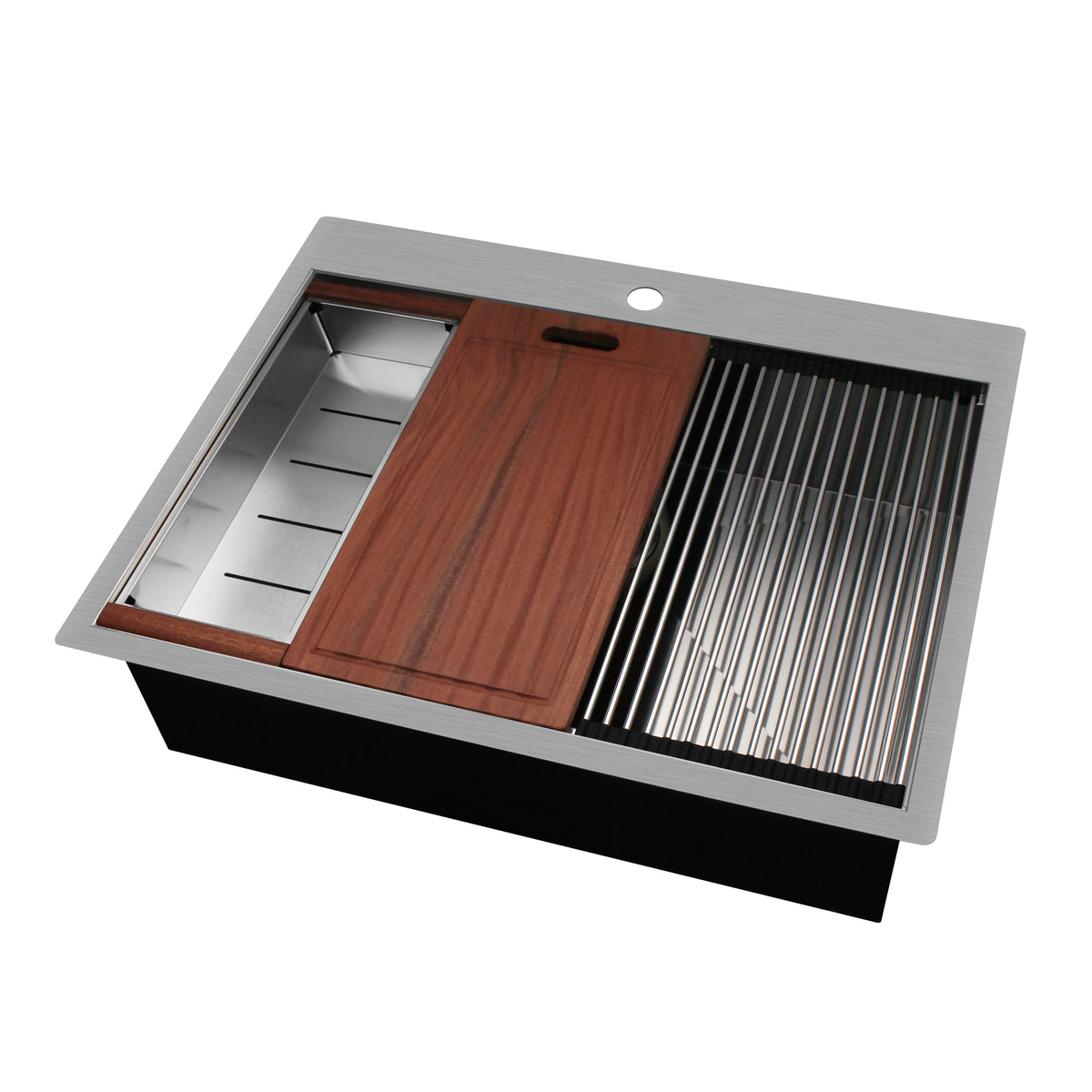 American 25 Inch Handmade Drop-in Kitchen Sink 304 Stainless Steel Single Rectangular Bowl Basin