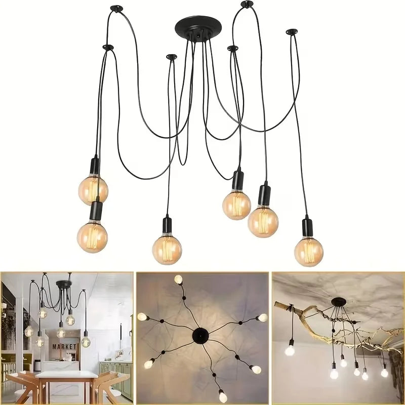 In Stock USA 6-Light Black Industrial Spider Pendant Light Adjustable Hanging Ceiling Light Fixture for Dining Room Kitchen