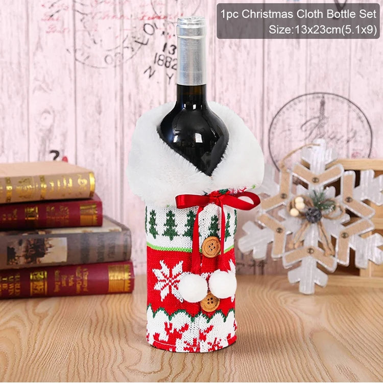 Natal garrafa de vinho capa feliz natal decorações para casa 2025 navidad noel natal ornamentos presente de natal feliz ano novo 2026