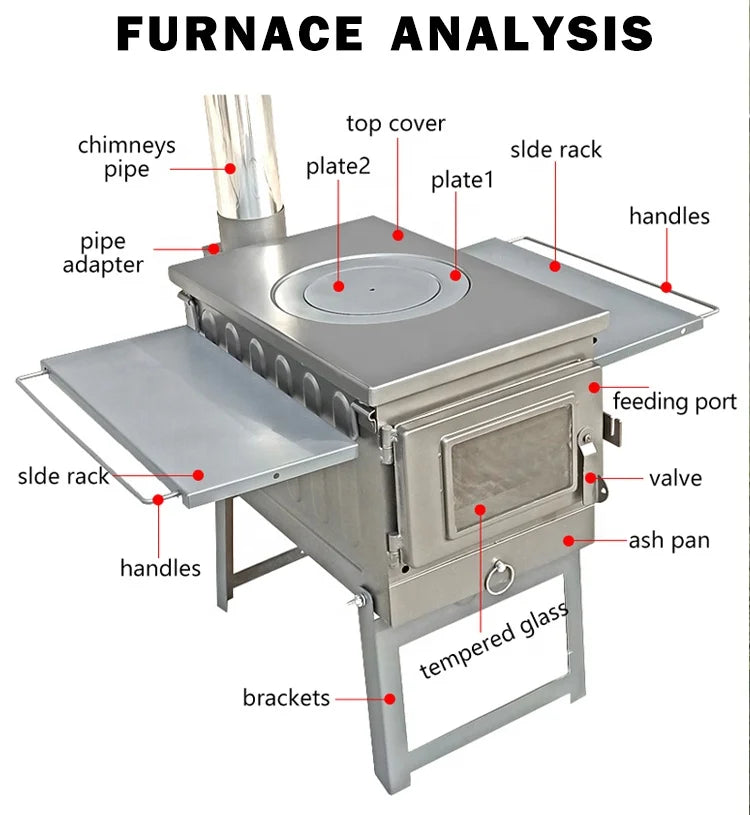 Outdoor Wood Stove Portable Camping Hiking Backpacking Stainless Steel Burning Stove Folding Camping Stove Steel Wood Burning