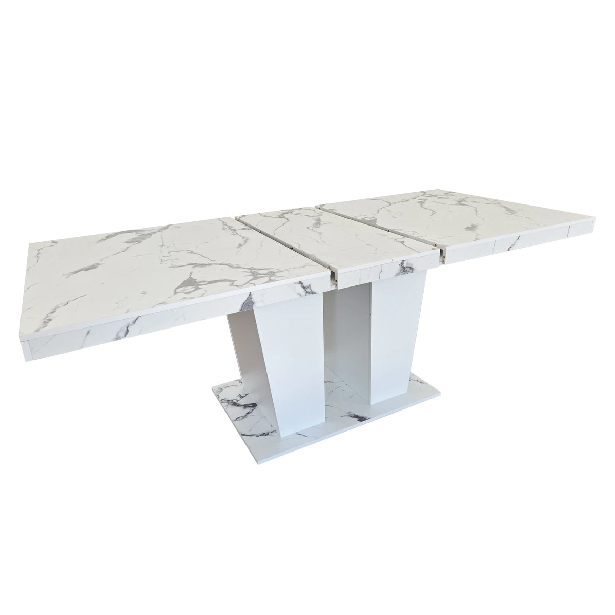 Extendable Dining Room Table 6-10 Modern White Faux Marble Particle Board Expandable Square Kitchen Table W/Dual Column Pedestal