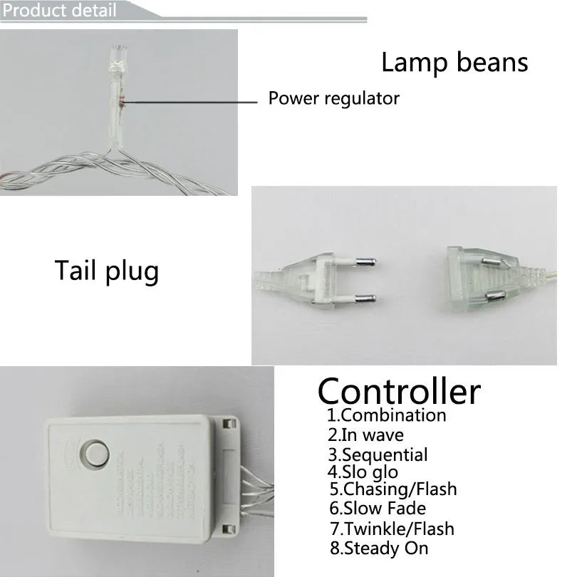 Luzes de Natal LED, cordão de luzes decorativas, cortina de luzes, decoração de Natal para casa, luminária para as festas de fim de ano e Ano Novo.