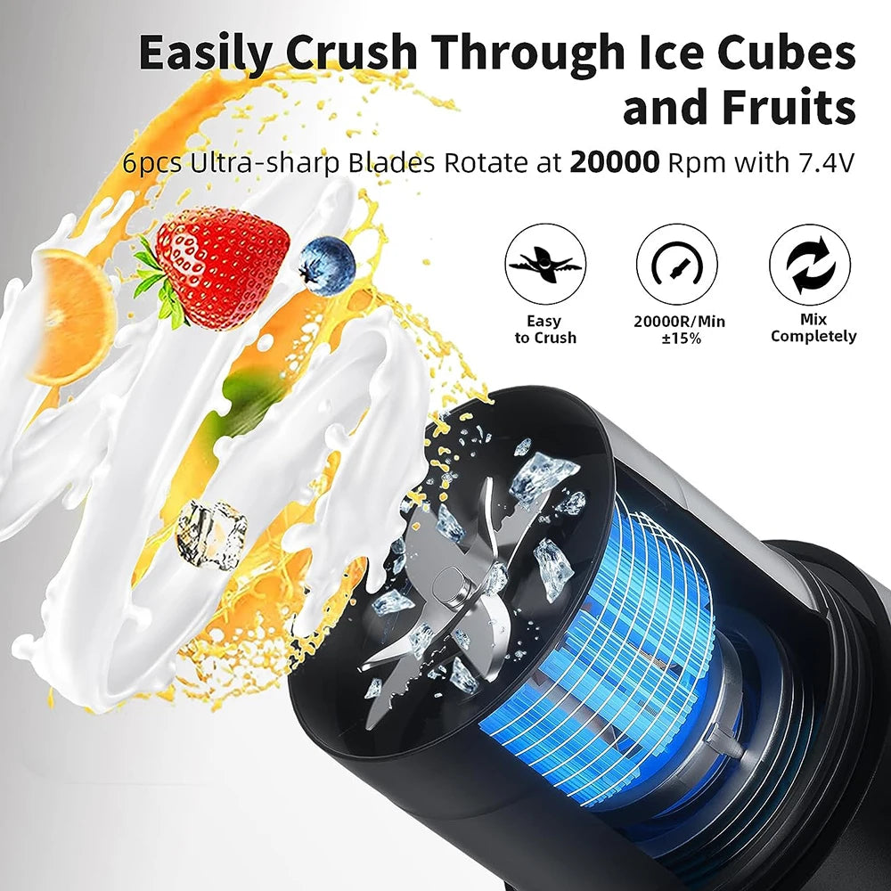 Top Quality Portable Blender Cup Bottle USB Rechargeable 470ml 6 Blades Fruit Mixer Mini Hand Juicer Blender Smoothie With Straw