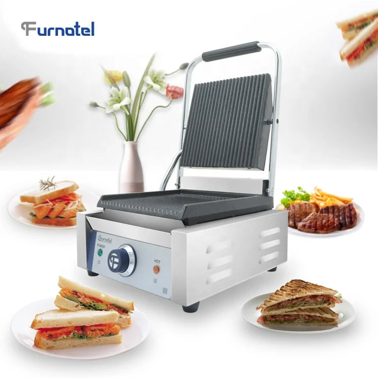 FURNOTEL | Electric Panini Grill Sandwich Makers Fast Heating Grooved Hot Plate