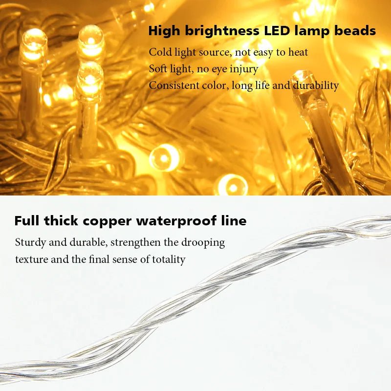 Luzes de Natal LED, cordão de luzes decorativas, cortina de luzes, decoração de Natal para casa, luminária para as festas de fim de ano e Ano Novo.