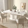 Extendable Dining Room Table 6-10 Modern White Faux Marble Particle Board Expandable Square Kitchen Table W/Dual Column Pedestal