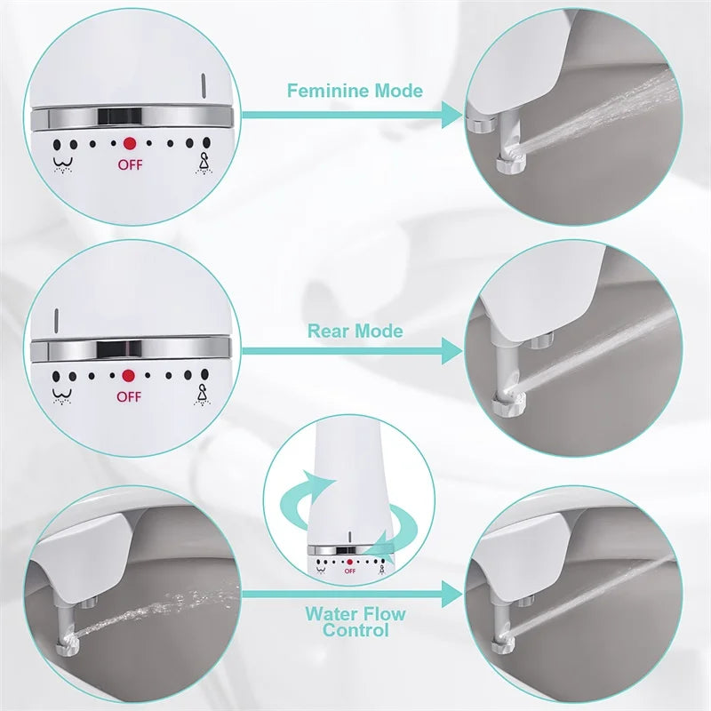 SAMODRA Bidé de vaso sanitário ultrafino, acessório de assento de vaso sanitário com entrada de latão, pressão de água ajustável, chuveiro higiênico de banheiro