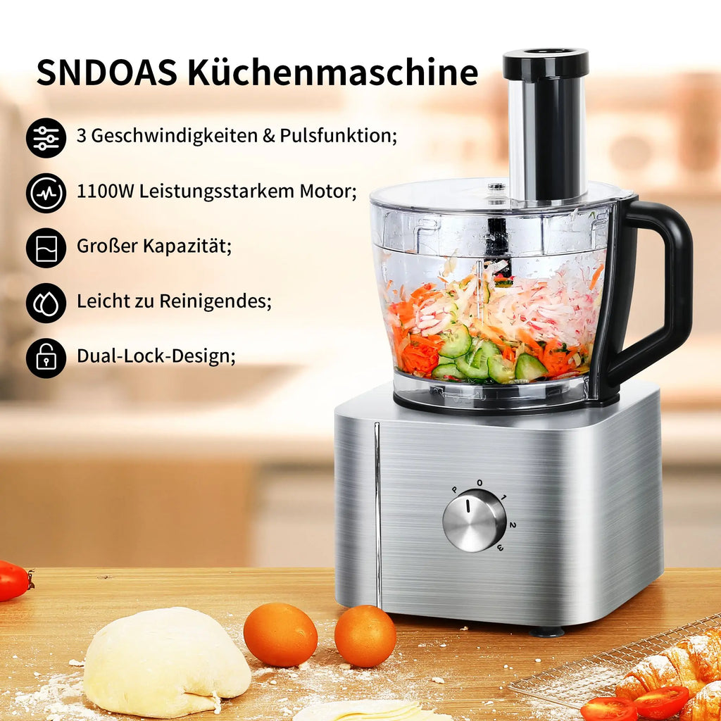 Food Processor, 11-in-1 Food Processor and Blender with Chopping Blending Kneading Grinding Whisking Juicing, 1100W