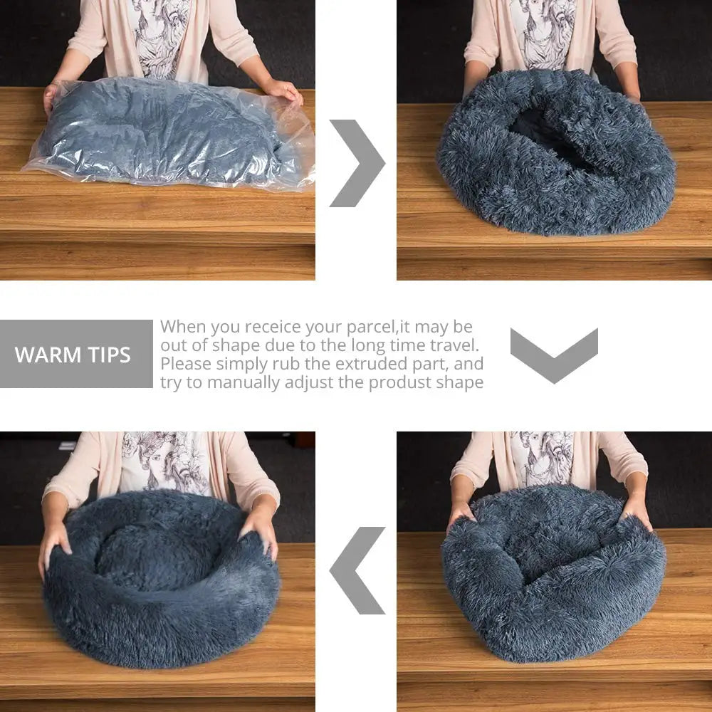 Cama redonda para animais de estimação, 40-90cm, 6 tamanhos, cama grande para cães, super macia, casa de pelúcia para cães médios, inverno, quente, dormir
