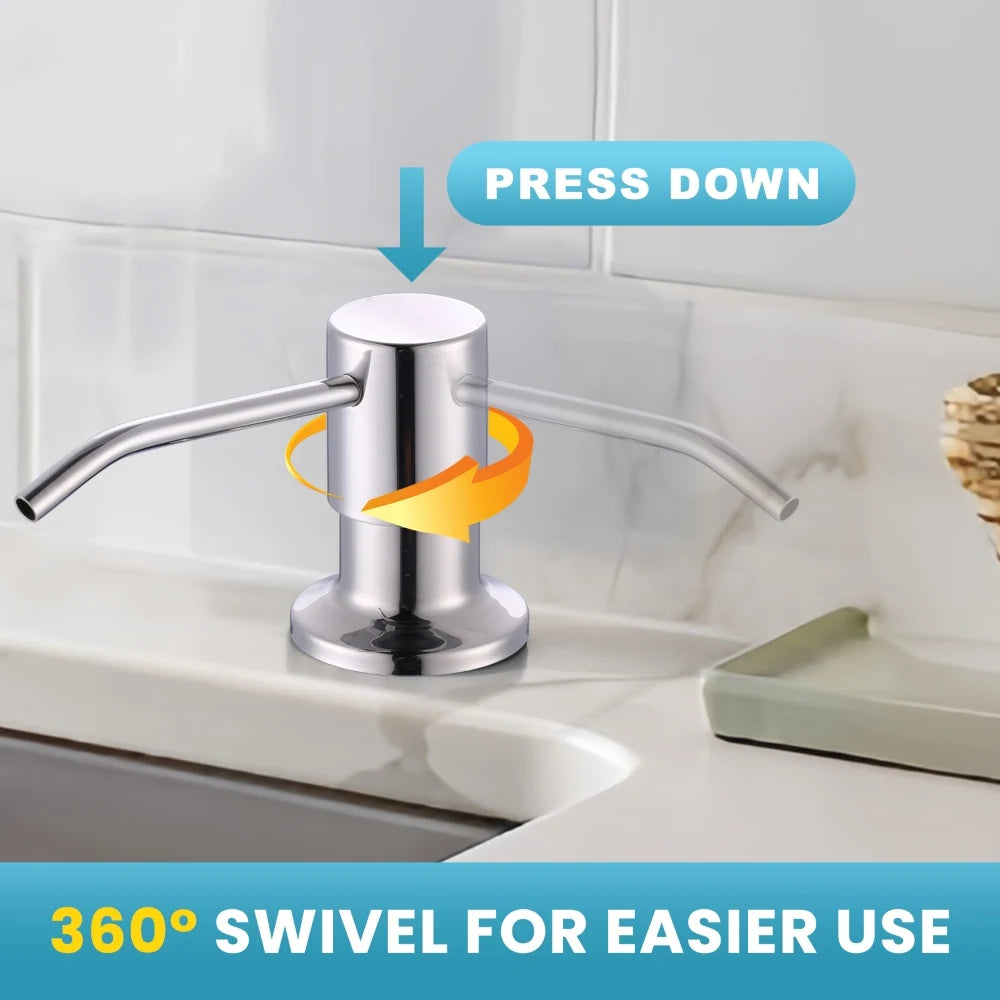 Top Refill Kitchen Sink Soap Dispenser, Stainless Steel Countertop Pump with Large Bottle Chrome Kitchen Hand Lotion Dispenser