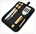 Factory Tik Tok Hot Selling Camping Outdoor Portable 6PCS Wooden Handle BBQ Grill Tools Set With Oxford Bag