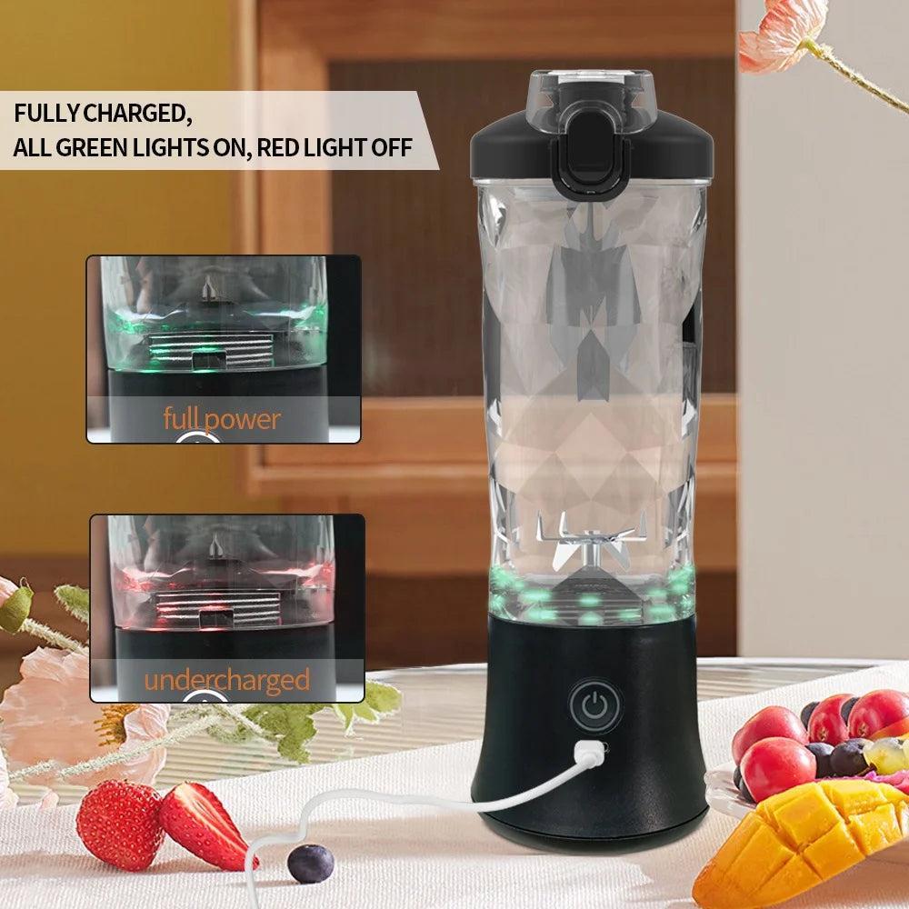 600ml USB Charging Personal Blender 6-Blade Cordless Portable Juicer for Smoothies & Protein Shakes Gym Essentials