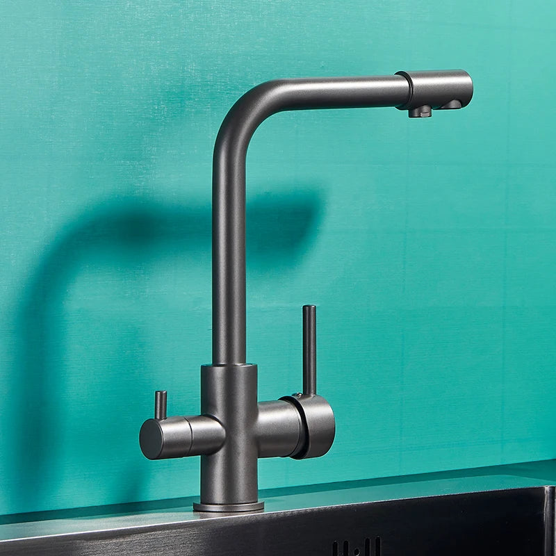 Preto cinza cachoeira torneira da cozinha misturador filtro de água potável torneira da cozinha pia água quente e fria para cozinha