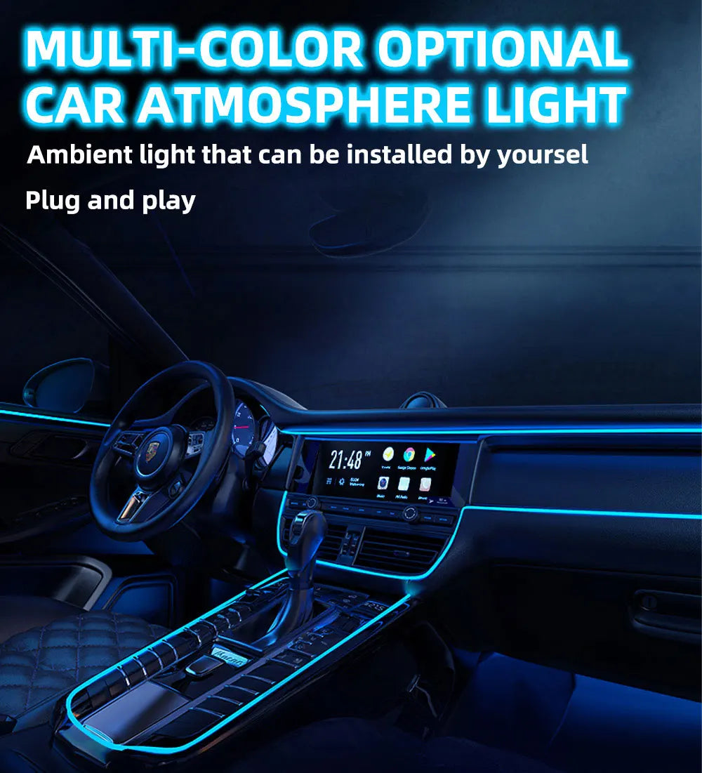 1m/2m/3m/5m interior do carro conduziu a lâmpada decorativa el fiação tira de néon para auto diy flexível luz ambiente festa atmosfera diodo usb