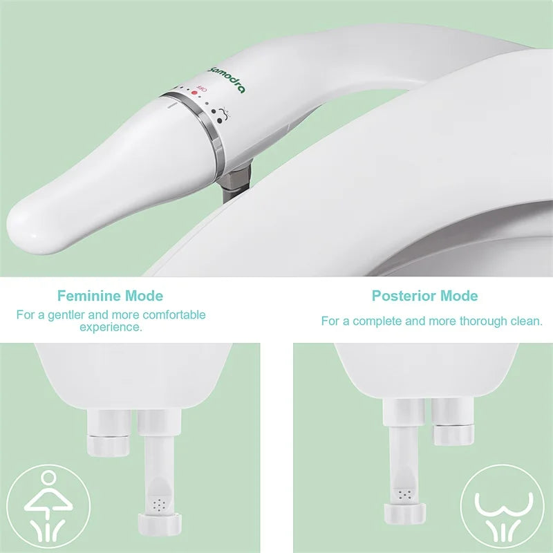 SAMODRA Bidé de vaso sanitário ultrafino, acessório de assento de vaso sanitário com entrada de latão, pressão de água ajustável, chuveiro higiênico de banheiro
