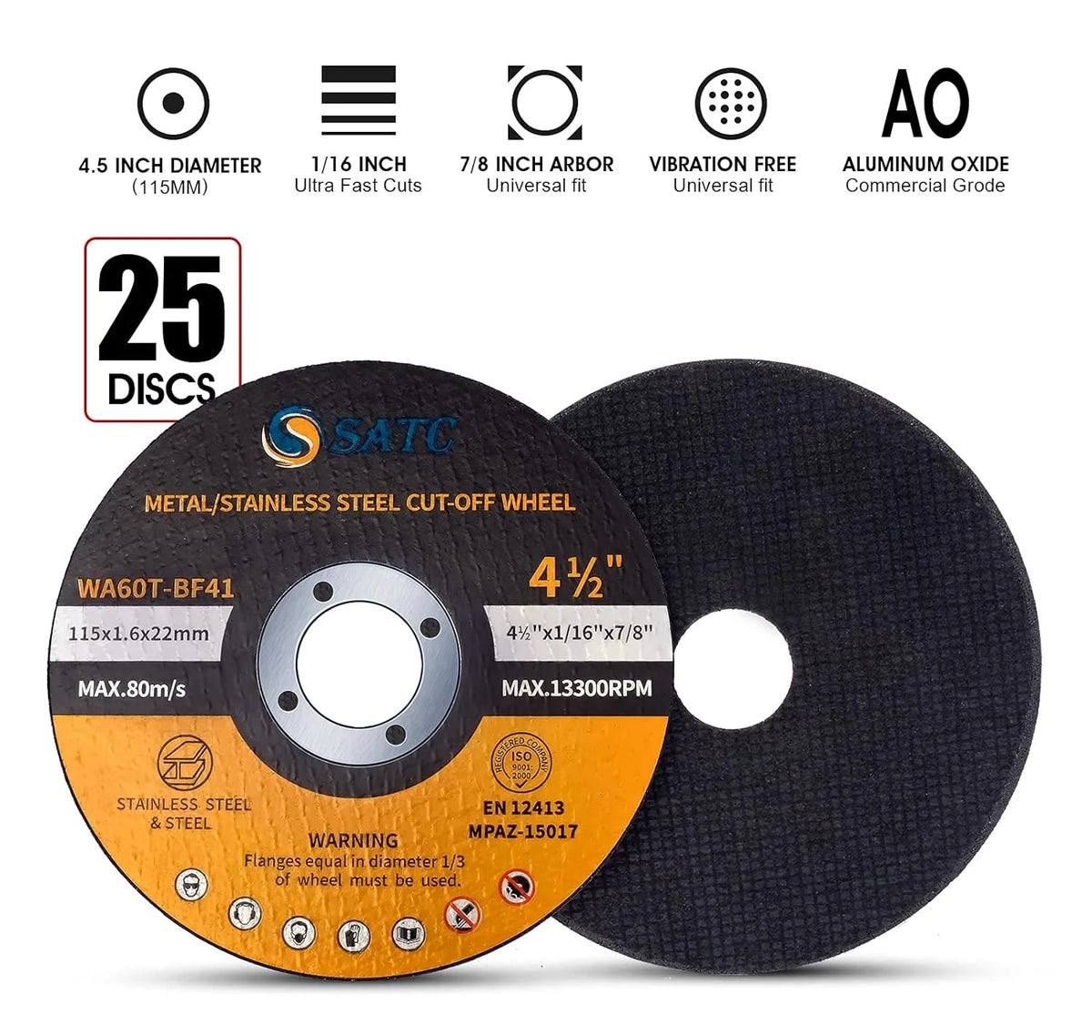 25pcs 4 1/2 Inch Aluminum Oxide Cutting Wheel 4.5 X 1/16 X 7/8 Inch Angle Grinder Abrasive Tool