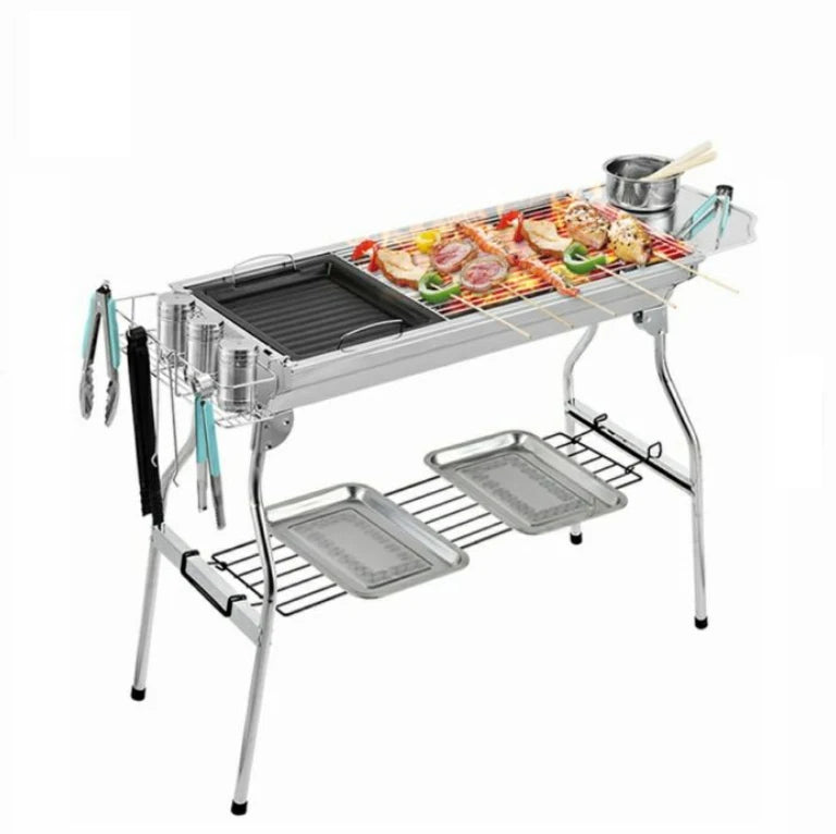 Portable Outdoor Camping Folding Adjustable Stainless Steel Smokeless Barbecue Charcoal Grill