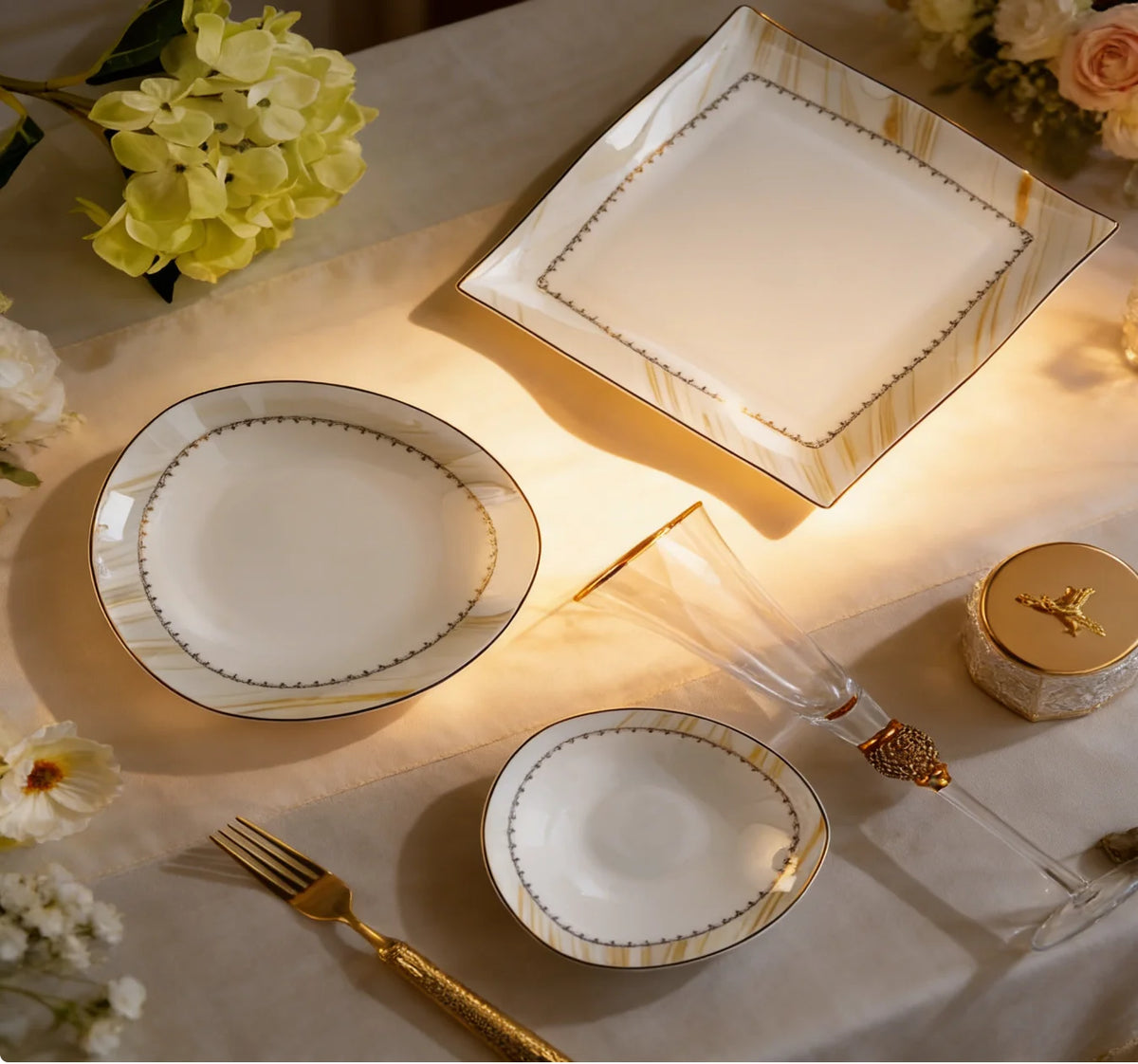 Bone China Luxury Dinnerware Sets Traditional Chinese Design Beijing Origin Complete Utensils Kit-Lightweight Dishwasher