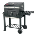 24' Painted Steel Folding Camp Charcoal Grill with Lid Black FIERO Piezo Ignition Flame Safety Device Knob Control 1 Burner