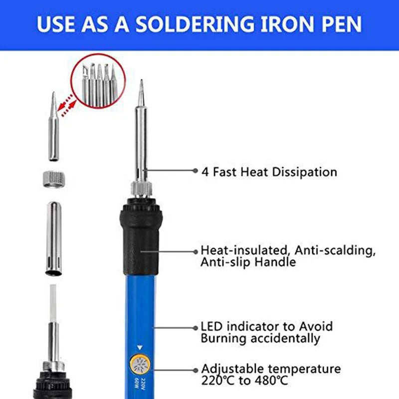 Dropshipping 60W Soldaring Soldering Iron DIY Professional Set Wood Burning Kit Ferro De Solda  Electric Soldering Iron