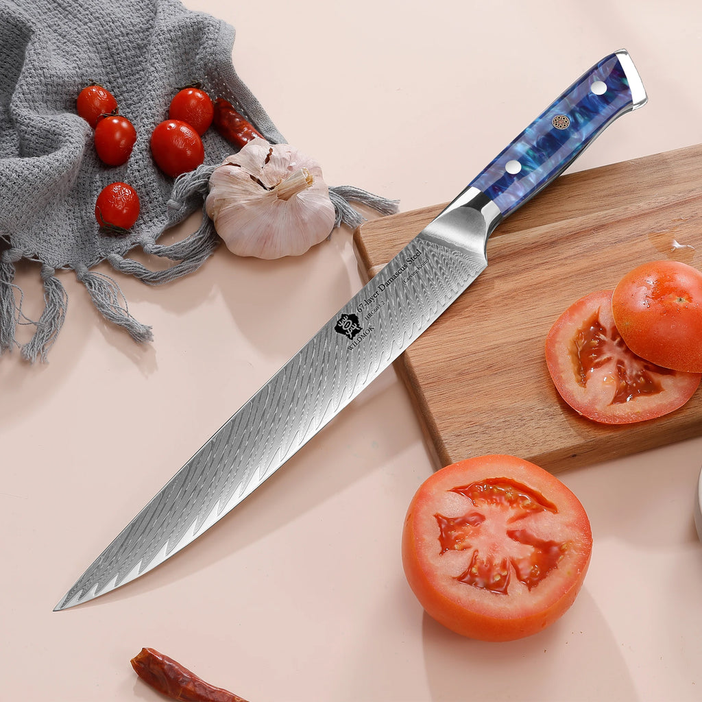 WILDMOK 9 Inch Damascus VG10 High Carbon Stainless Steel Meat Fruit Cutting Kitchen Slicing Knife with Resin Handle