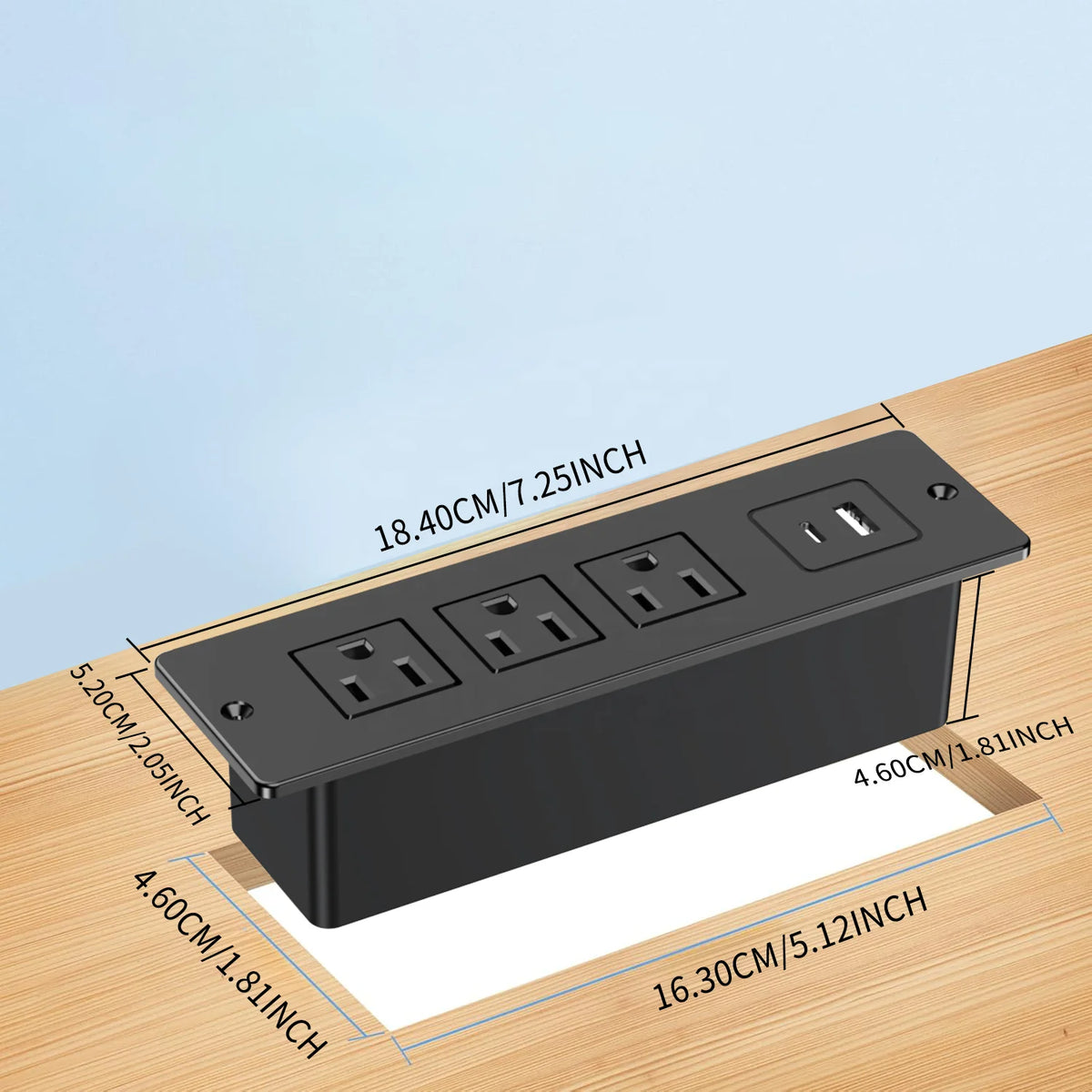 Recessed Power Strip Flush Mount Desk Outlet with USB Charging Ports and Power Cord for Office Conference Table Kitchen Island