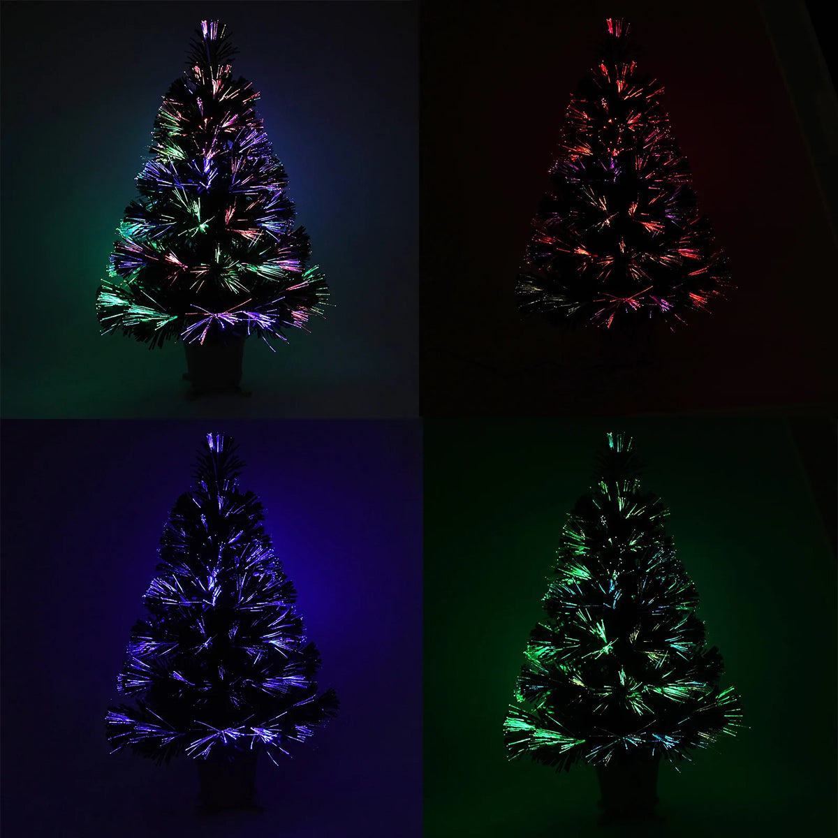 Mini árvore de Natal artificial de mesa de fibra óptica com luzes LED, base dourada, verde, pré-iluminada, árvore de Natal, 24 polegadas