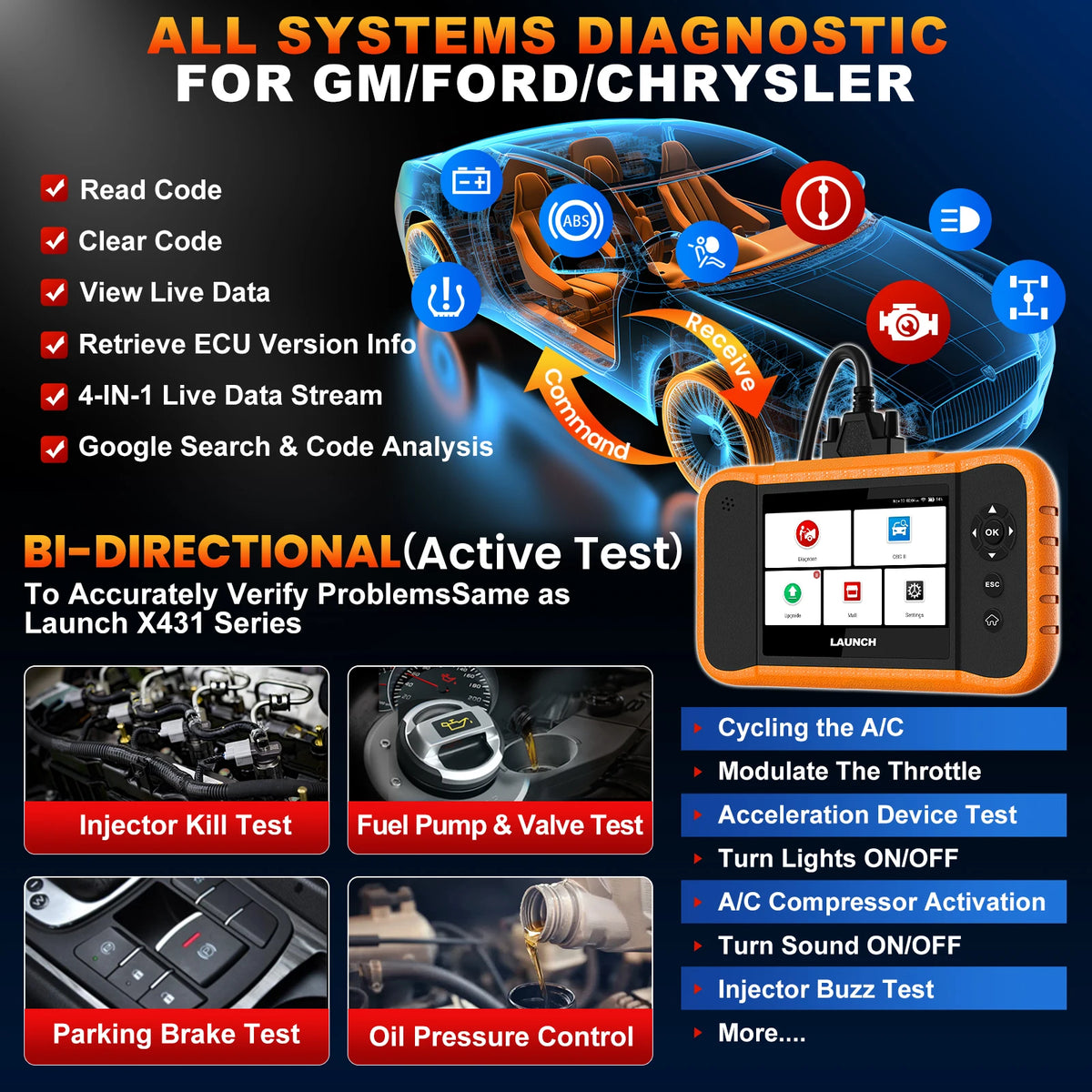 USA EU Warehouse Launch CRE 2.0 for FGC All System Bi-directional Control Diagnostic Tool OBD2 Scan Machine Free Software