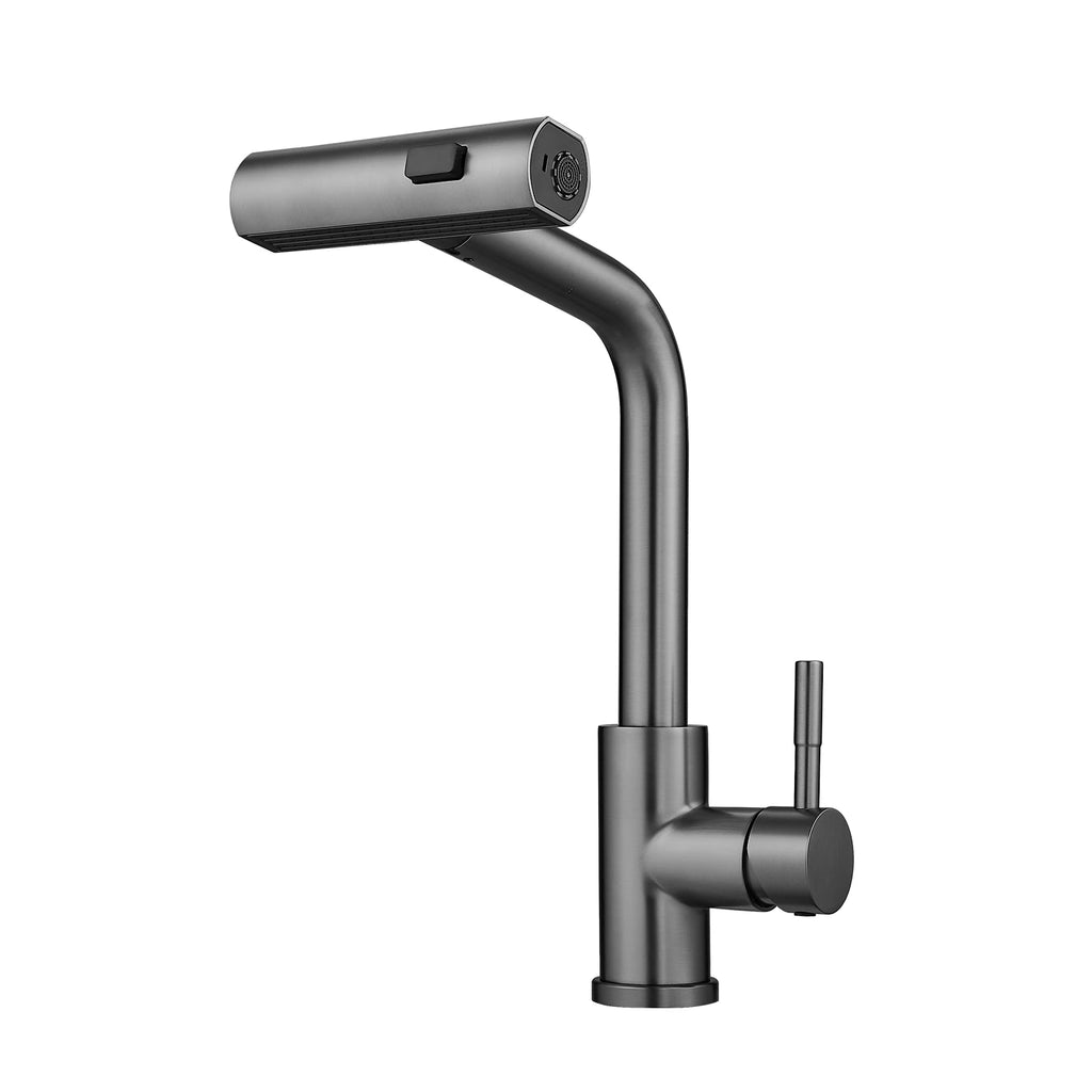 Modern Single Handle 360° Swivel Stainless Steel Waterfall Kitchen Faucet with Pull Out Sprayer Single Hole Kitchen Sink Faucet