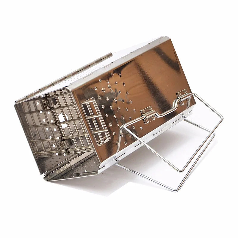 Stainless Steel Firewood Stove for Camping Folding Charcoal Starter with Carry Bag for Outdoor BBQ Grills