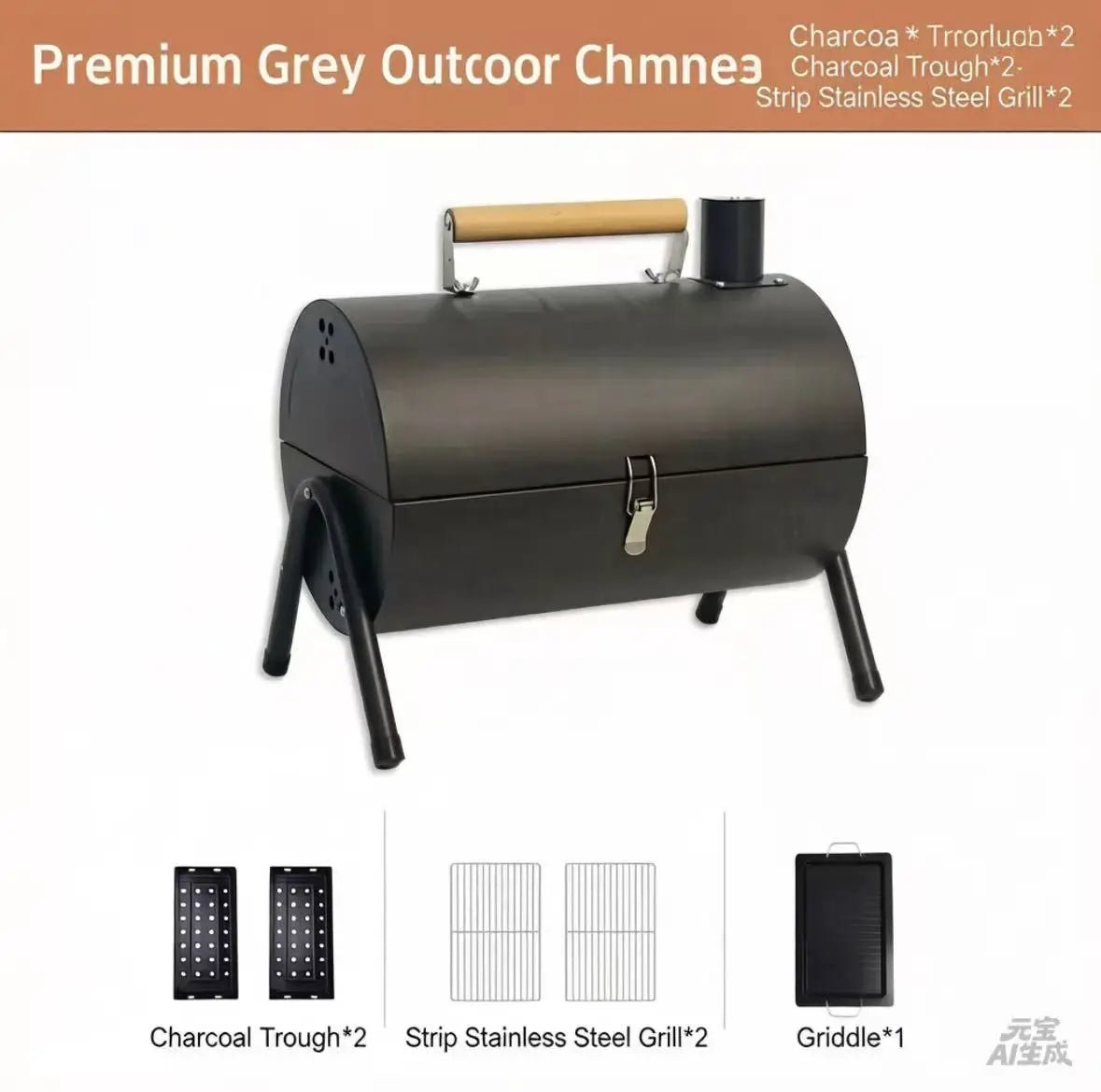 Outdoor Thickened BBQ Grill Portable Multi-Functional with Chimney Double-Sided Household Charcoal Stove Camping Barbecue - Kasa & Pet
