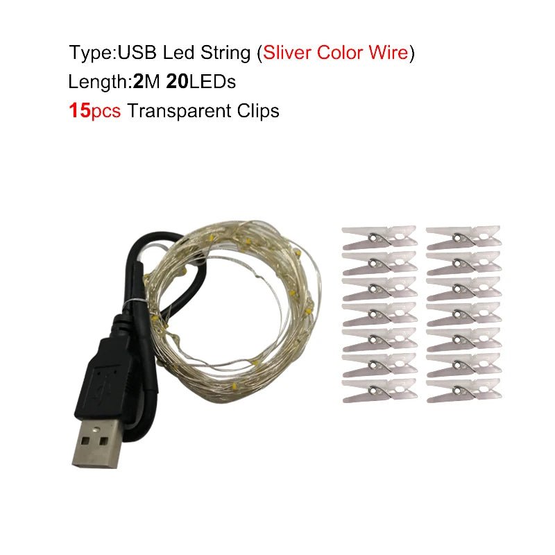 LED String Lights Photo Clip USB Bateria Operado Guirlanda Fada Lâmpada Decoração De Natal Feriado Festa De Casamento Xmas Iluminação - Kasa & Pet