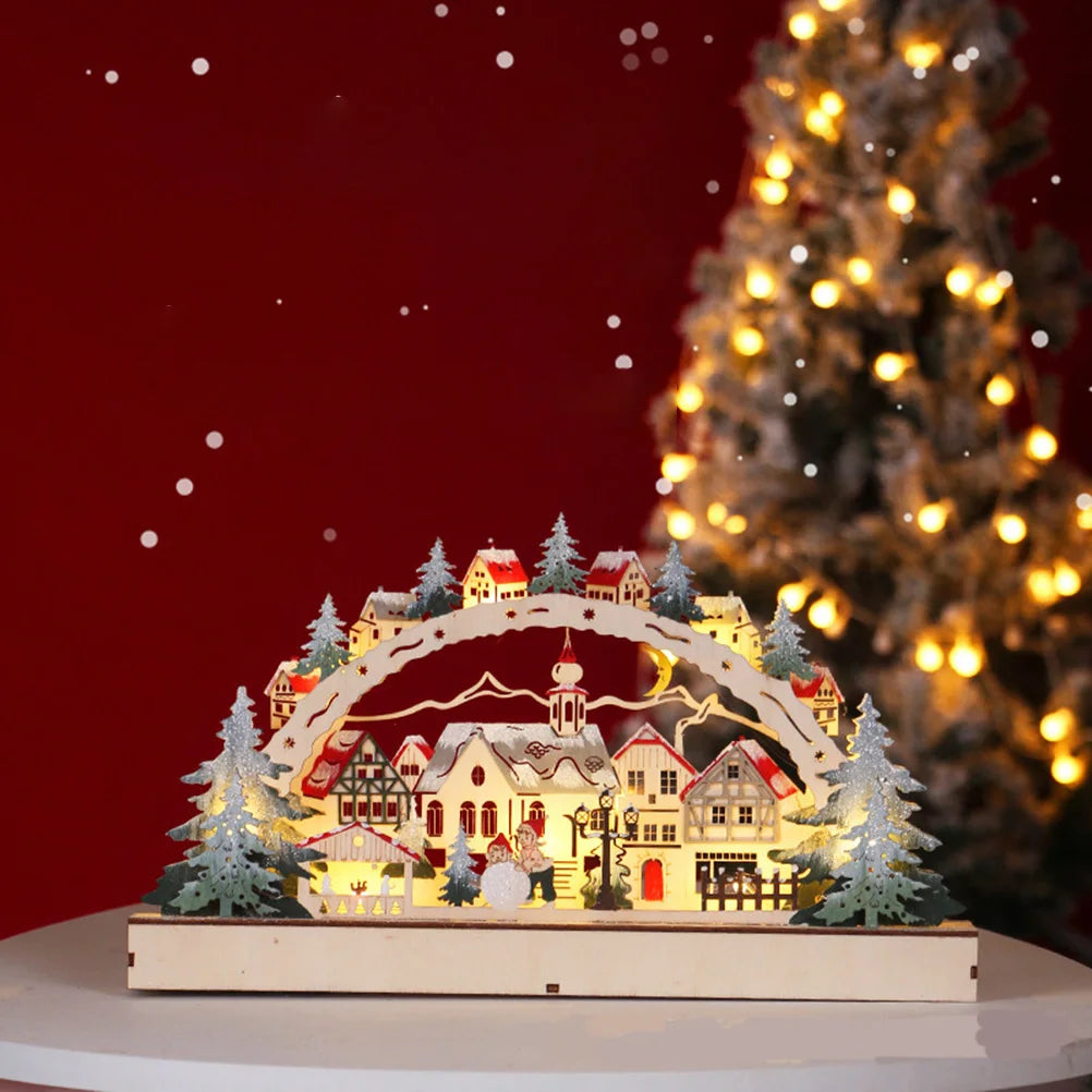 Casa de Natal LED Cena de floresta de Natal Vila de Natal de madeira para decorações de janela de shopping